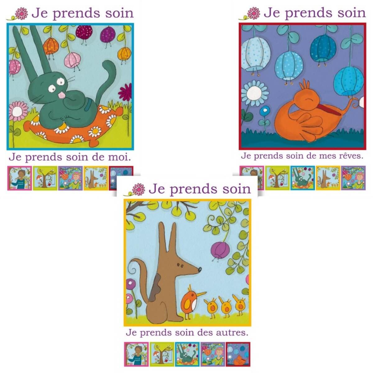 Exemples de cartes du jeu Philo Famille sur le soin de soi et des autres
