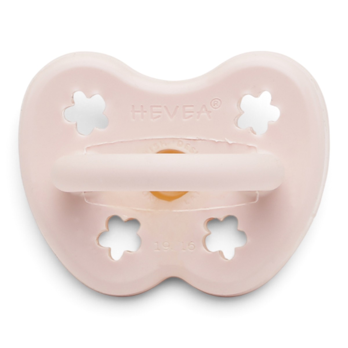 Tétine Hevea Planet physiologique 3-36 mois Pink Powder vue du bouclier