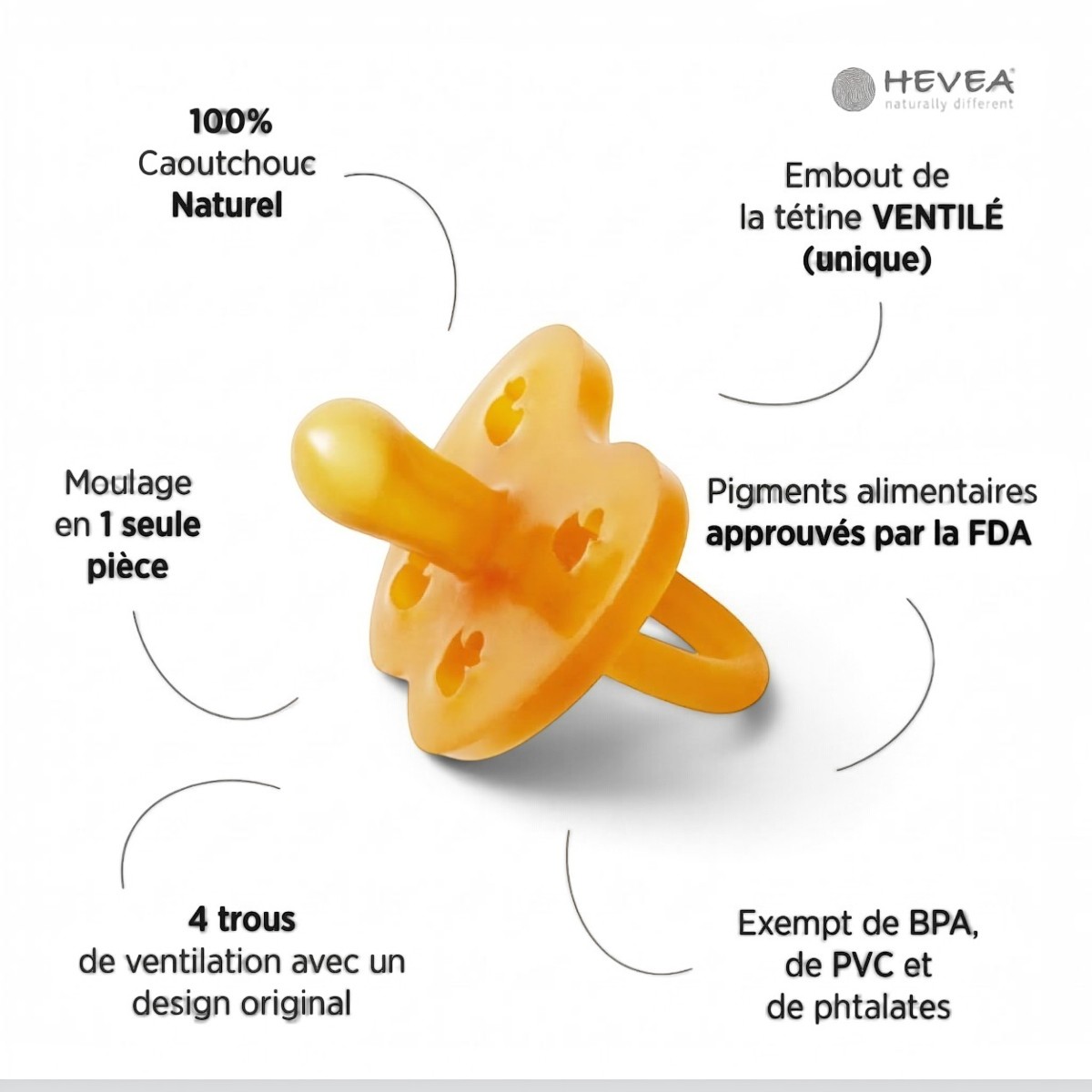 Tétine Hevea Symétrique naturel