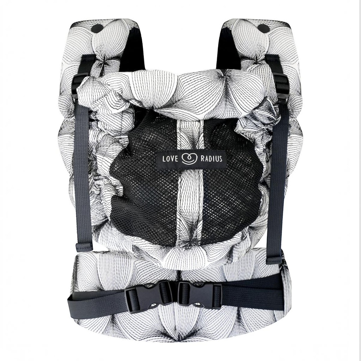 Porte-bébé PhysioCarrier 2 Black Orchid Love Radius avec fenêtre d’aération
