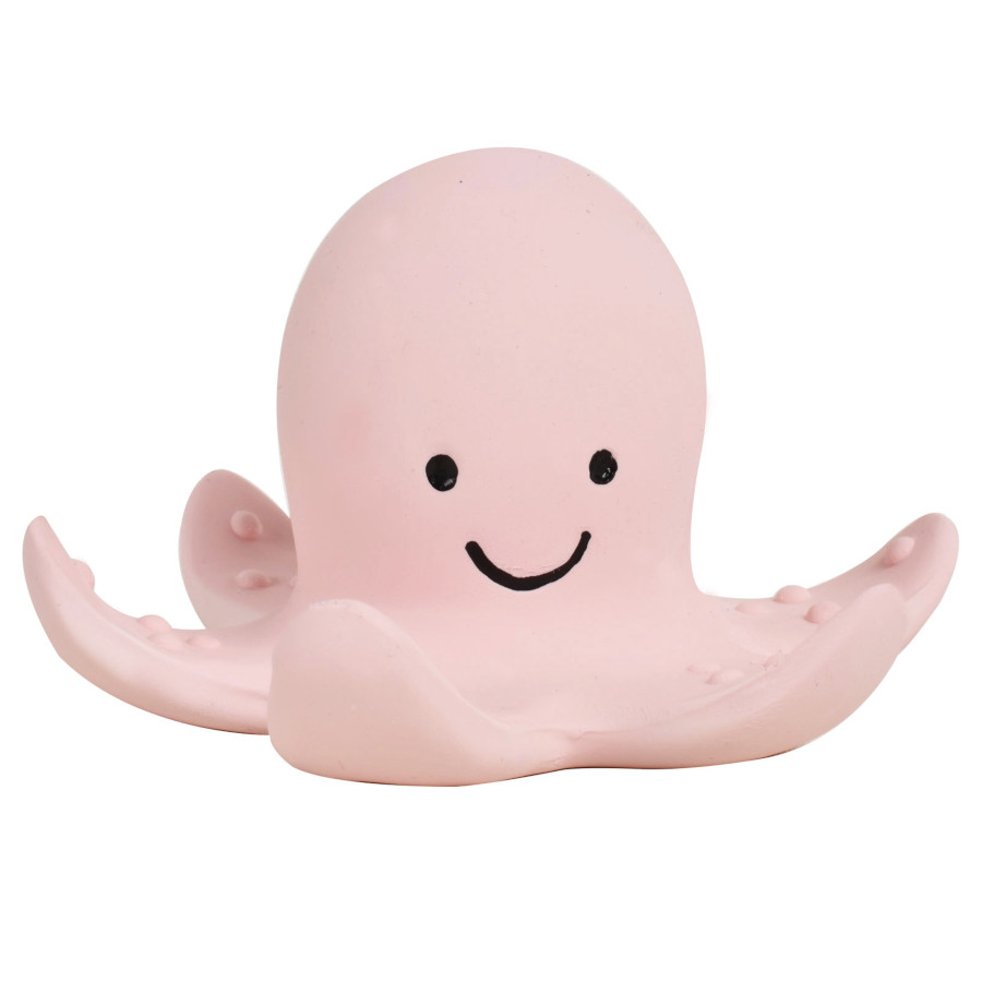 Jouet de bain poulpe Tikiri en caoutchouc naturel rose, tentacules à picots en relief