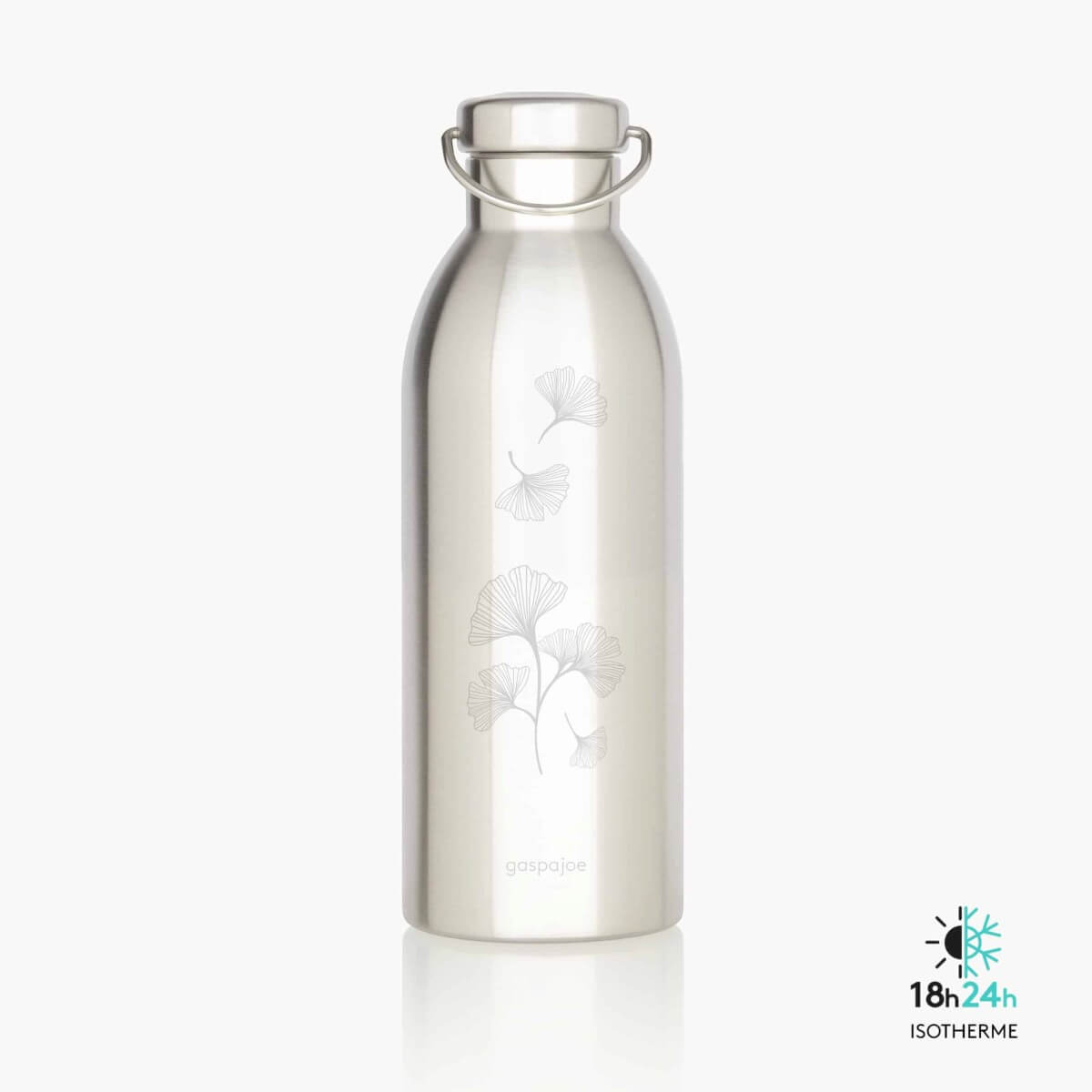 Gourde isotherme inox Happy Gaspajoe motif feuilles de ginkgo gravé au laser