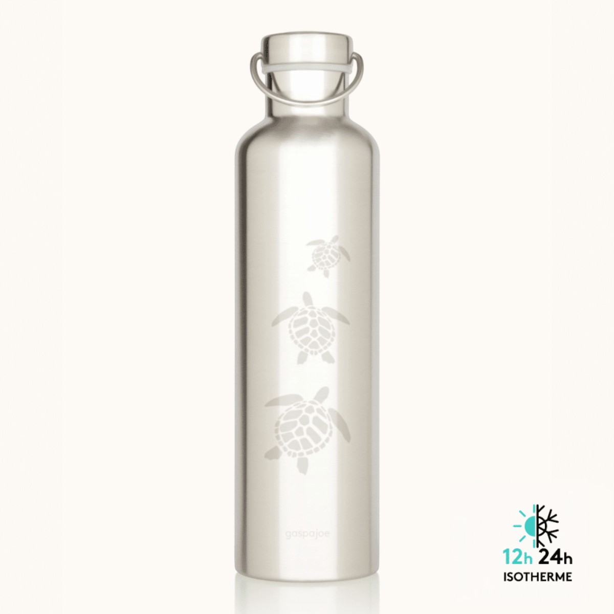 Gourde isotherme inox Groovy Gaspajoe motif tortues, bouchon et anse inox