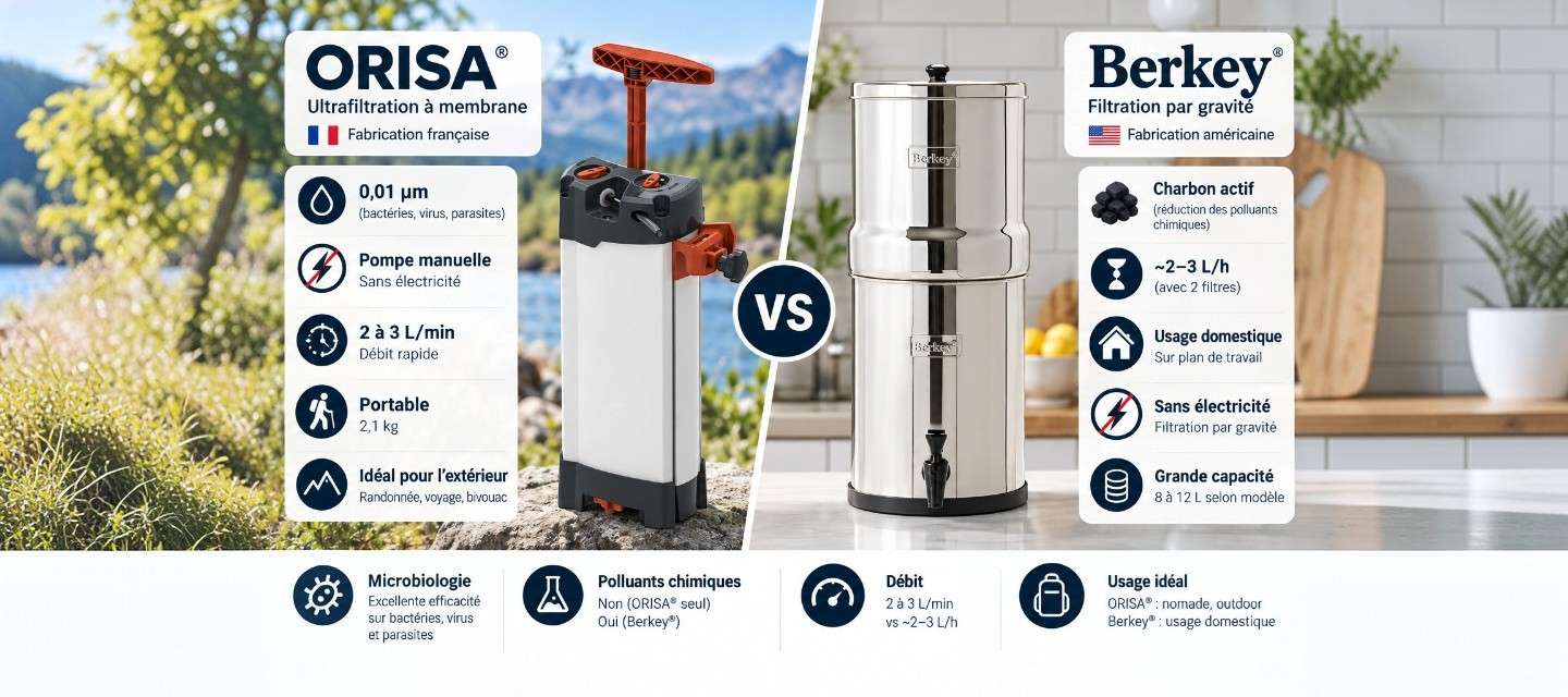 ORISA® vs Berkey : deux purificateurs, deux logiques — comparatif technique
