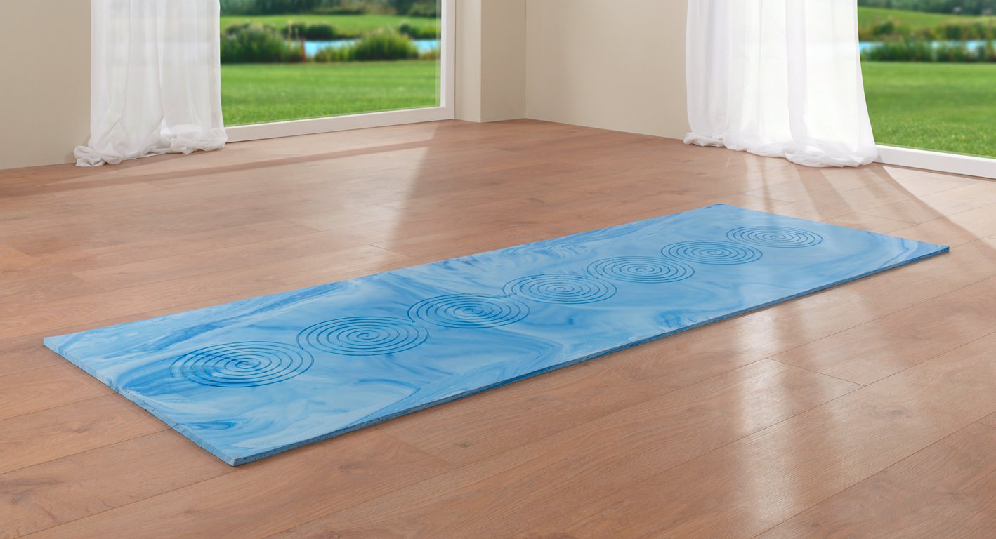 Tapis de méditation bleu en latex avec spirale énergétique