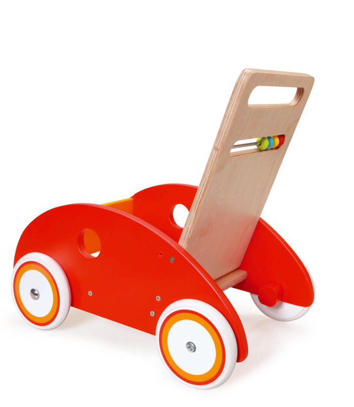 chariot de marche en bois - voiture  rouge