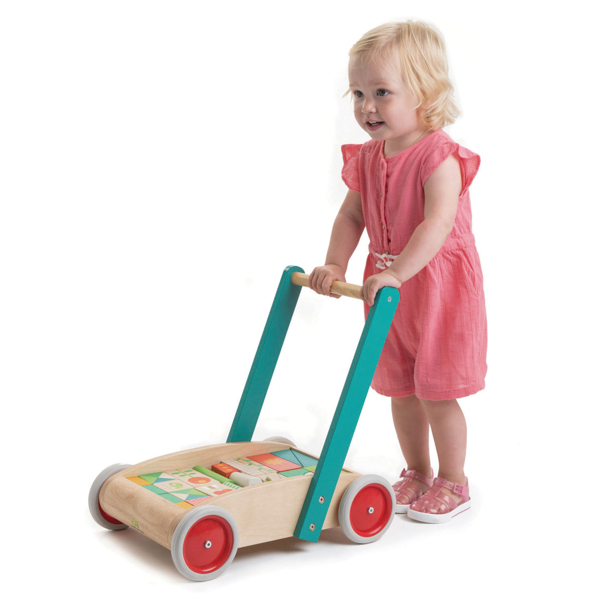 Chariot De Marche Bebe Avec 29 Blocs De Construction Colores Tender Leaf Toys