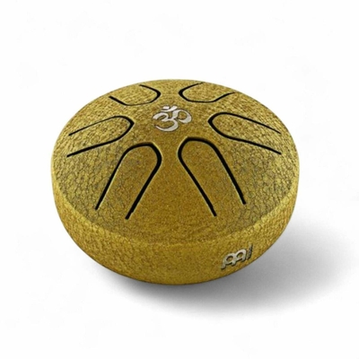 Tambour à langue en acier doré Meinl Sonic Energy, format de poche 3 pouces, décoré du symbole Om.