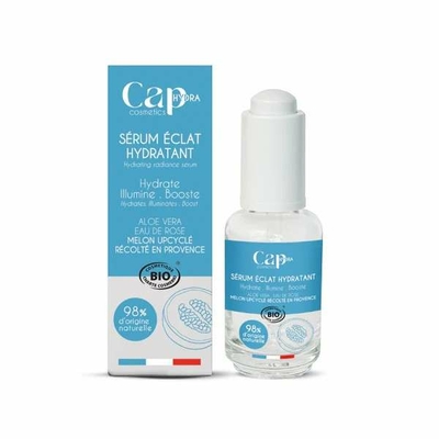 Sérum éclat hydratant bio Cap Hydra 30 ml – flacon avec pipette et étui bleu
