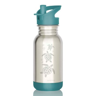 Gourde inox enfant Loopy Gaspajoe 400 ml motif tortues, bouchon sport et base turquoise