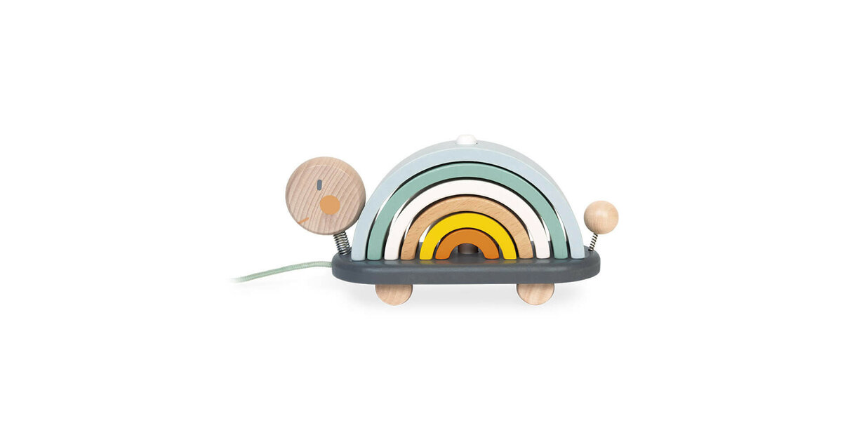 Janod - Tortue Arc-en-Ciel Sweet Cocoon en Bois - Jeu d'Éveil Original, 6 Arcs de Cercles à Empiler - 1ères Manipulations - Tortue à Tirer - Jouet en