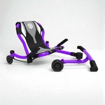 Ezyroller Spinner X Violet Purple en vue d’ensemble, kart enfant sans pédales à rotation 360°, évolutif de 4 à 14 ans.