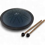 Mini steel tongue drum Meinl bleu marine avec ses maillets en bois, vue de face