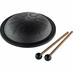 Mini steel tongue drum noir Meinl avec maillets en bois posés à côté