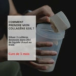 Mode d’emploi collagène GSIL cacao  diluer 2 cuillères doseuses dans 20 cl de liquide chaud ou froid. Cure recommandée de 3 mois