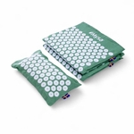 Ensemble tapis Mysa vert plié et coussin d’acupression Thermo Mysa assorti
