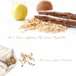 Gros plan sur la fibre végétale MySalus Mysa et les grains d’épeautre biologique utilisés dans les produits Mysa