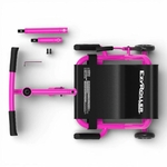 Le EzyRoller rose présenté à plat avec ses extensions pour grandir avec lenfant