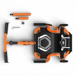 Vue de dessus Ezyroller Classic X orange avec siège renforcé, cadre ajustable et pièces fournies.