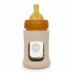 Biberon en verre borosilicaté Hevea col large 150 ml avec manchon caoutchouc naturel Sand