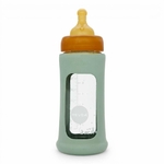 Biberon en verre borosilicaté Hevea col large 250 ml avec manchon caoutchouc naturel Seafoam Blue