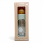 Emballage biberon en verre Hevea Wide Neck 250 ml coloris Seafoam Blue, certifié 100% sans plastique, dès 3 mois