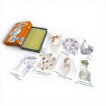 Cartes du jeu Paroles de Fée étalées autour du coffret avec messages positifs et illustrations poétiques