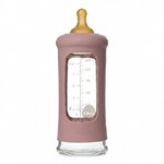 Biberon en verre borosilicaté Hevea 250 ml RoseWood avec tétine, bouchon et manchon en caoutchouc naturel