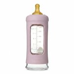 HEVEA_WideNeckBabyGlassBottlewithSleeve_250ML_PowderPink_5710087451217