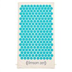 Tapis d’acupression Climsom Zen bleu, picots turquoise sur housse en coton bio écru