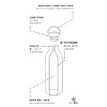 Schéma de la gourde Happy  goulot 3,5 cm, joint épais, double paroi isotherme, inox 304