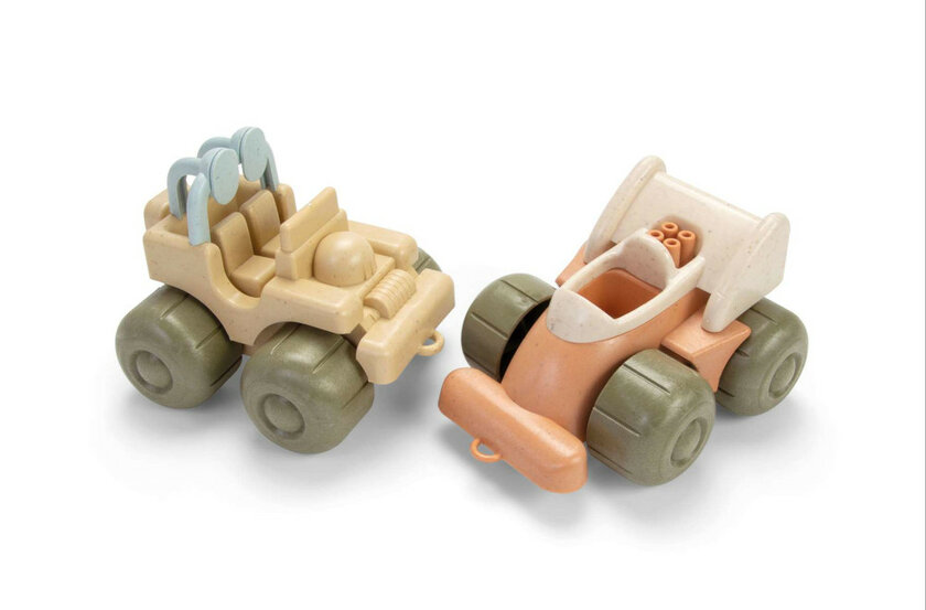 BIOPLAY - Lot De 4 Véhicules En Bioplastique Pour Sable Et Jardin, Dès 12 Mois, Camion, Avion, Pelle