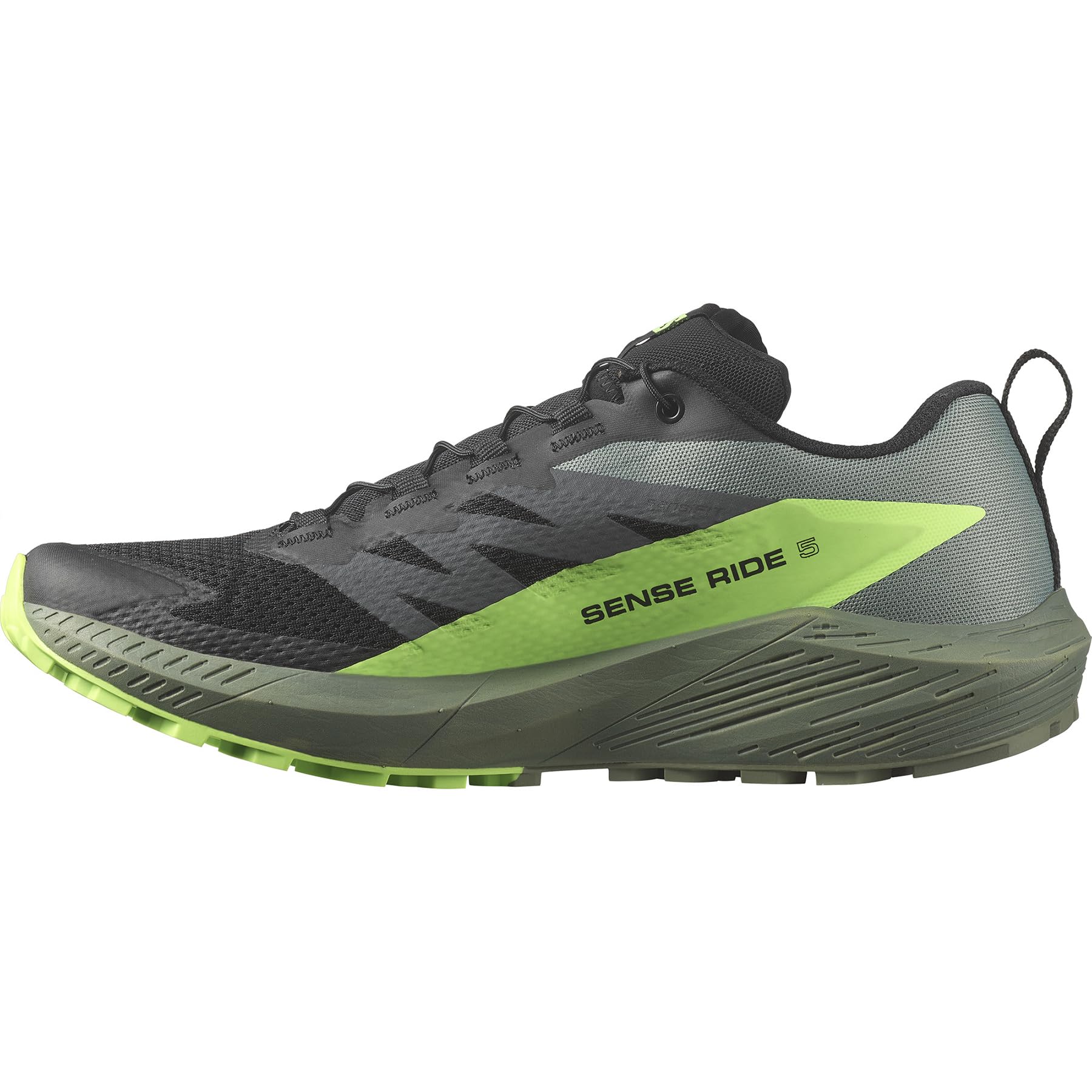 Salomon Mens Sense Ride 5 Trail Running Shoes 40 2/3 EU Black Laurel Wreath Green Gecko