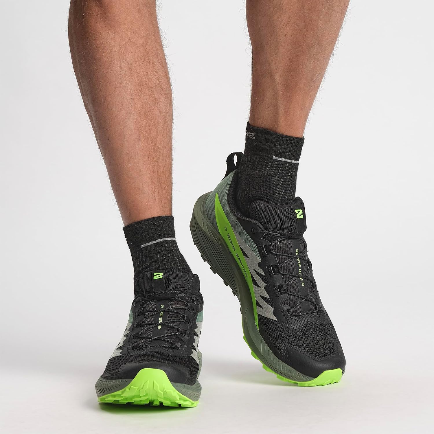 Salomon Mens Sense Ride 5 Trail Running Shoes 40 2/3 EU Black Laurel Wreath Green Gecko 2