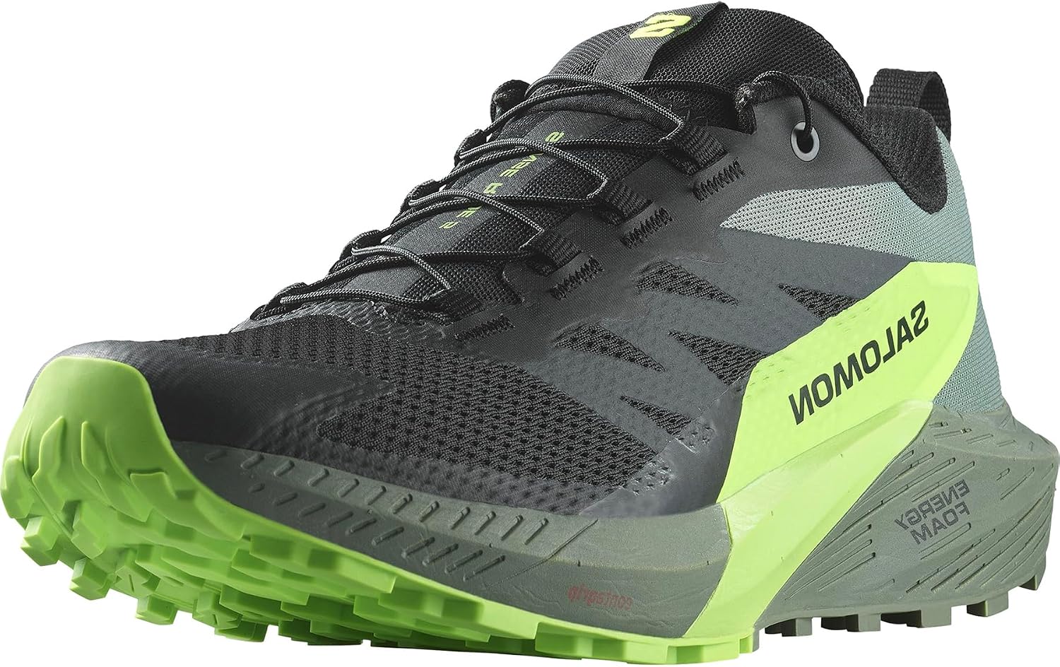 Salomon Mens Sense Ride 5 Trail Running Shoes 40 2/3 EU Black Laurel Wreath Green Gecko 3