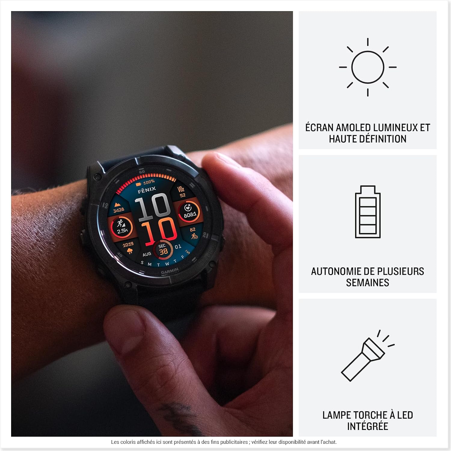 Garmin fēnix 8, Montre GPS Multisports AMOLED, Acier Grey/Noir, 47mm Graphite 47mm AMOLED 4