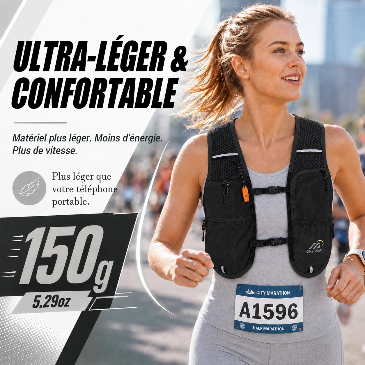 Gilet Hydratation Running Femme avec Flasque Running de 500 ML/Poche à Eau de 2L, Sac Hydratation Running Homme Léger 6L, G 4