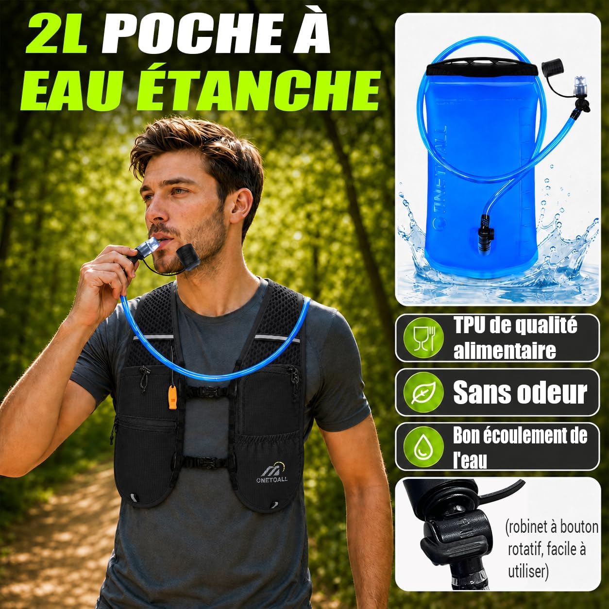 Gilet Hydratation Running Femme avec Flasque Running de 500 ML/Poche à Eau de 2L, Sac Hydratation Running Homme Léger 6L, G 5