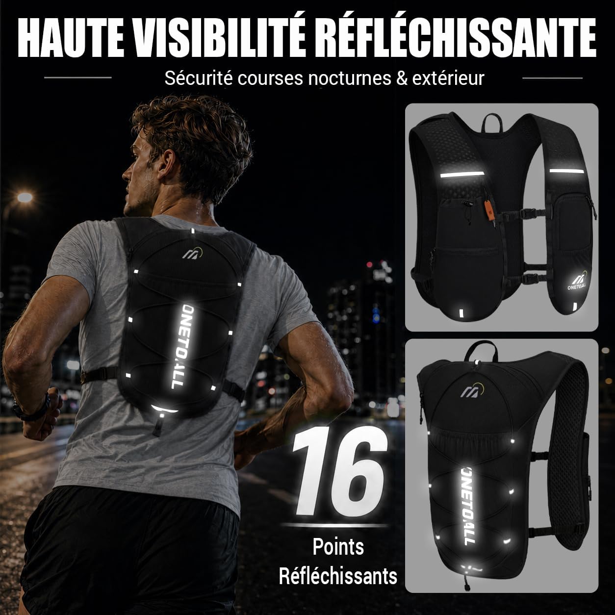 Gilet Hydratation Running Femme avec Flasque Running de 500 ML/Poche à Eau de 2L, Sac Hydratation Running Homme Léger 6L, G 6