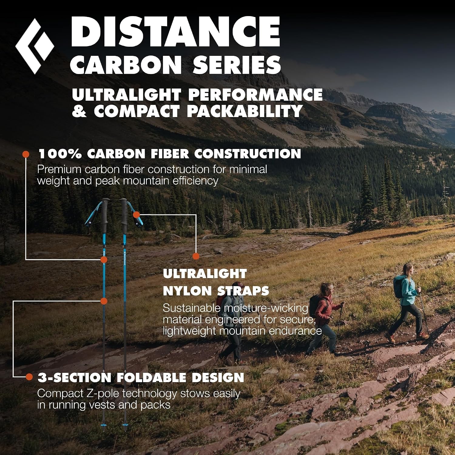 Black Diamond Distance Carbon Z - Bâtons Trail Ciel du désert (pliage en fibre de carbone Z) 125 cm 2