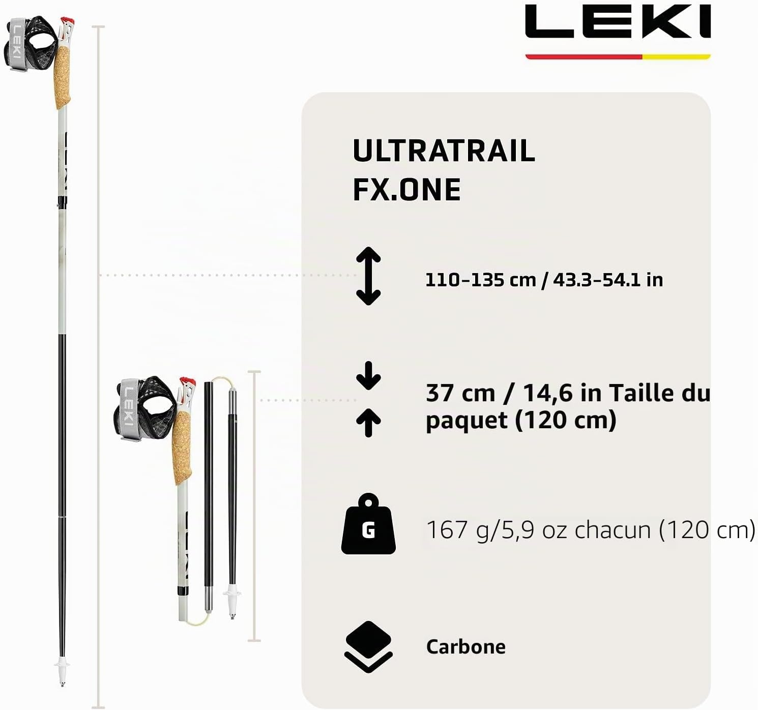 LEKI Ultratrail FX.One Bâtons de randonnée 135 cm gris chaud clair-gris chaud foncé-noir 3