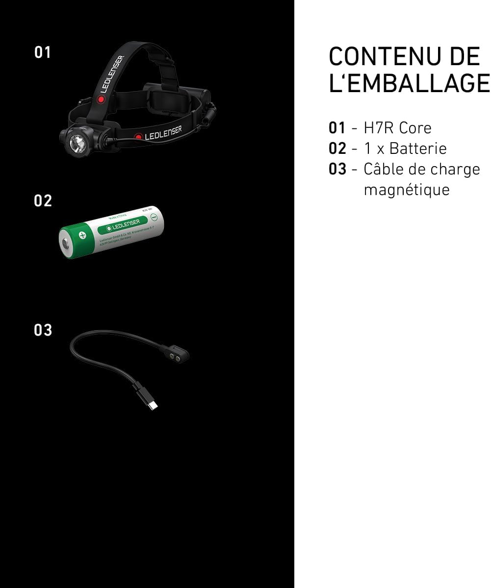 Ledlenser H7R Core Lampe frontale rechargeable, 1000lm, 250m, étanche IP68 8