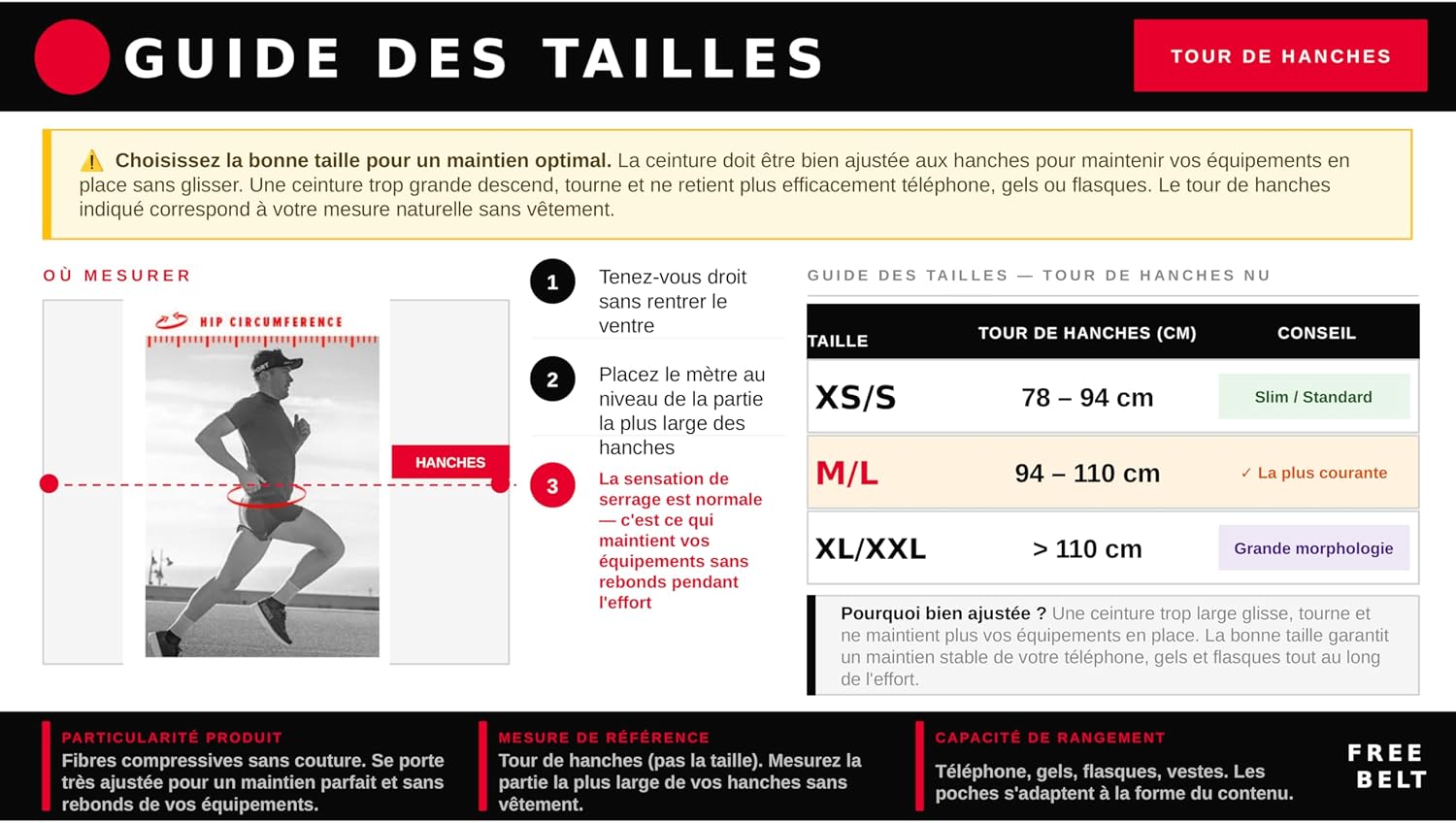 COMPRESSPORT - Ceinture Trail - Free Belt Pro - Ergonomique - Ultra-Légère - 6h dAutonomie - sans Ballotement - Large Comp 6