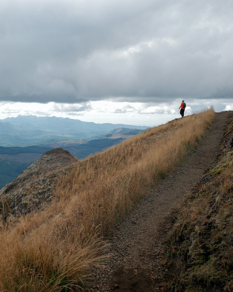 Coureur au bout d'une longue crête herbeuse