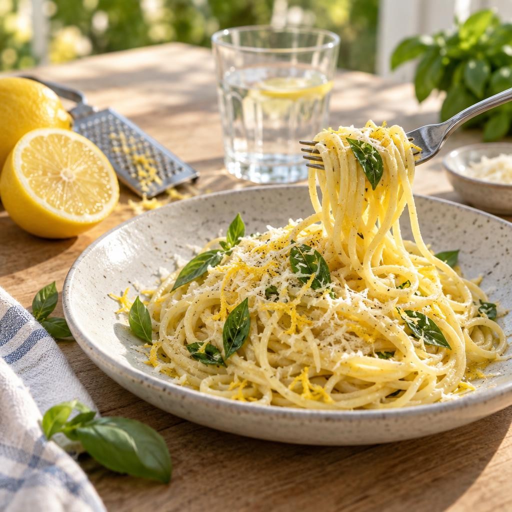 Spaghetti citron et basilic