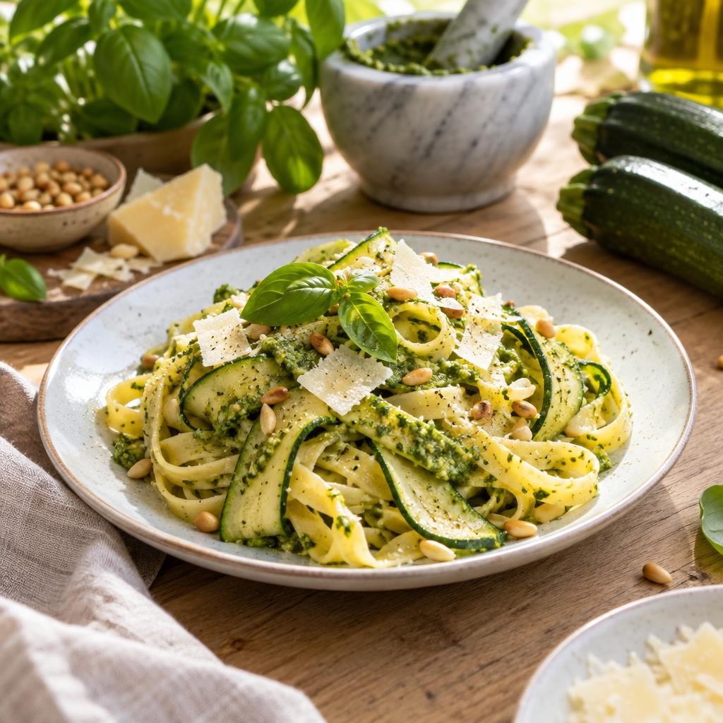 Tagliatelles courgettes et pesto