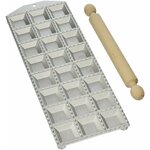 Moule à raviolis carrés 24 alvéoles en aluminium avec rouleau en bois