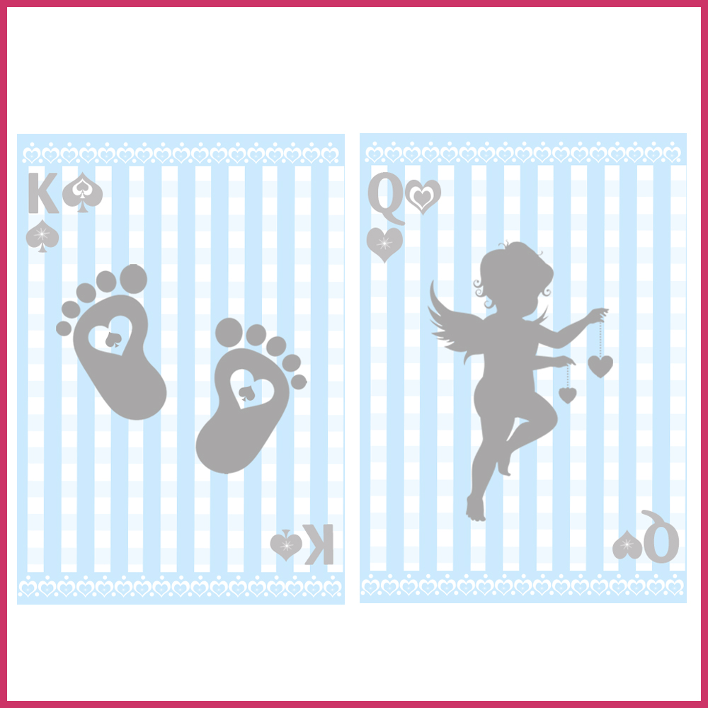 5 playing cards baby shower BLUE BOY