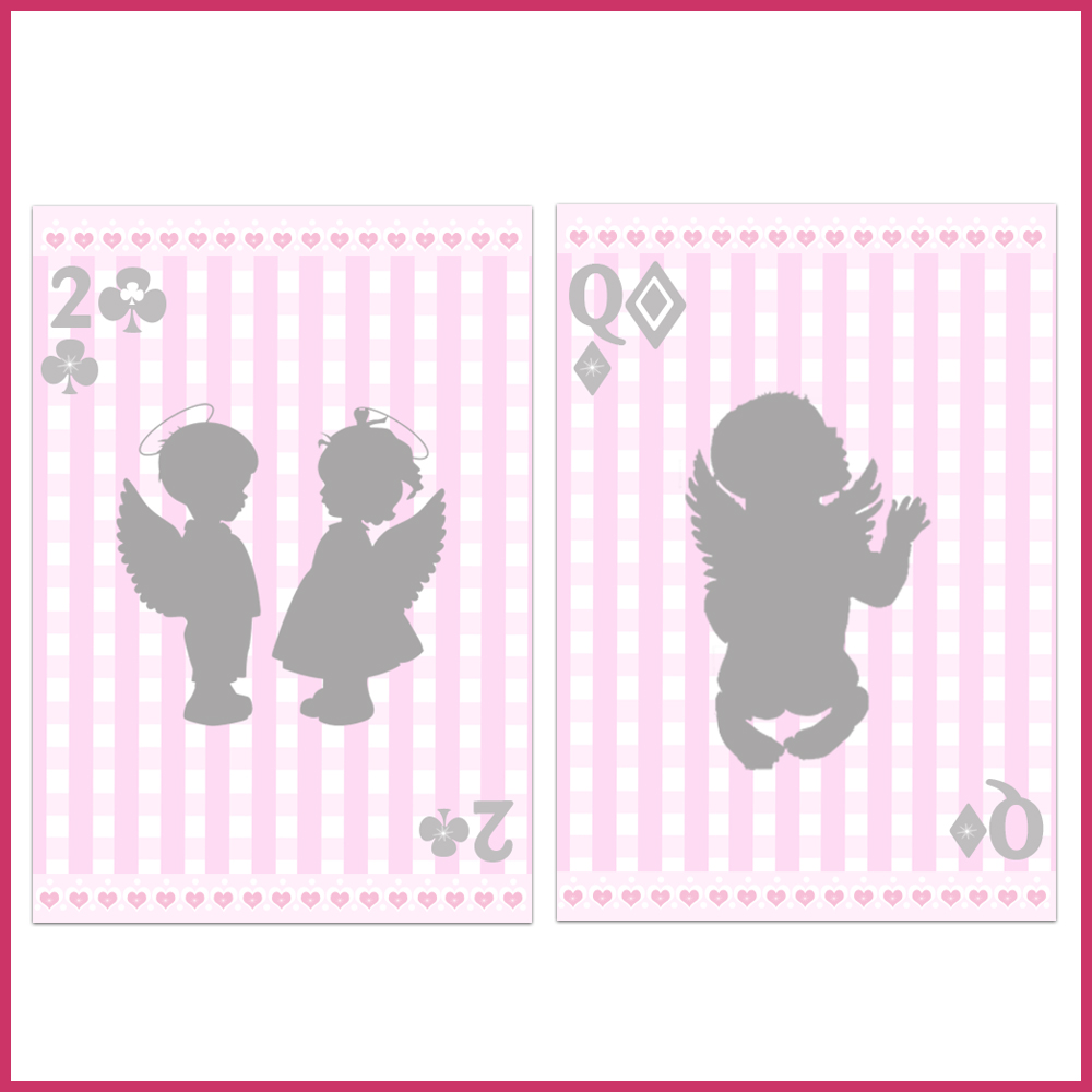 4 playing cards baby shower pink girl