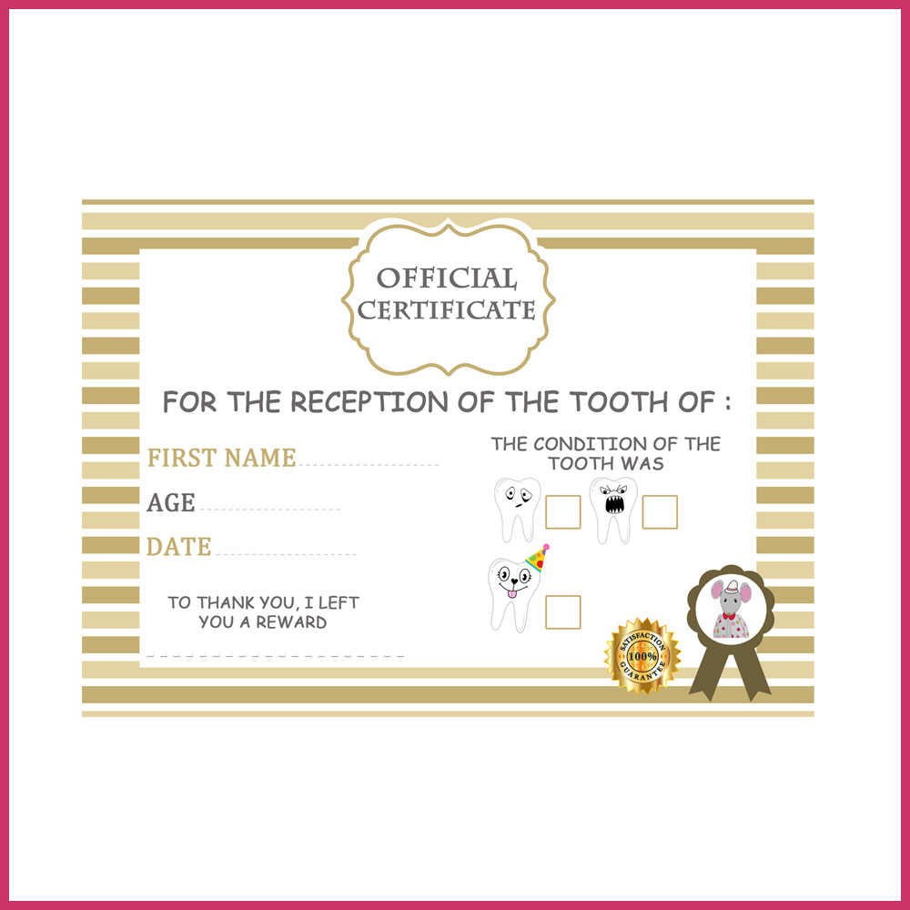 5 Teeth certificate children boy girl